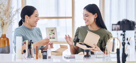 Beauty influencer, makeup review blog and social media content creator friends, brand ambassador and...