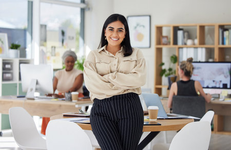 Business woman, entrepreneur and startup small business in the social media content field. Leader or manager of online media, lifestyle blog and global news department with diversity teamの写真素材