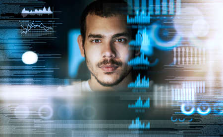 Encoding in progress. a male computer programmer working on new code.
