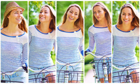 Outdoors is where Im happiest. Composite image of an attractive young woman cycling through the...
