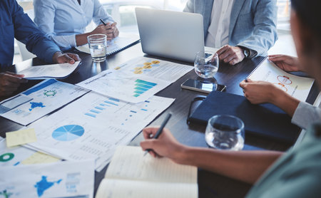 Digital marketing planning, teamwork and strategy business meeting in the office collaboration on...