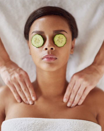 Today is for being pampered. a beautiful young woman at the beauty spa.の写真素材