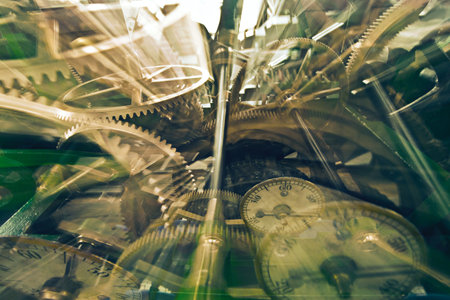 Getting lost in the chaos of time. Digitally enhanced image of clock work.の写真素材