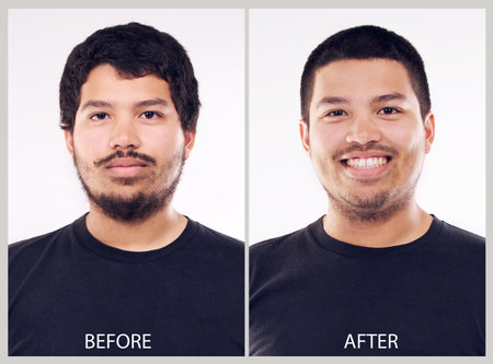 Looking good and looking better. Before and after studio shot of a young man.