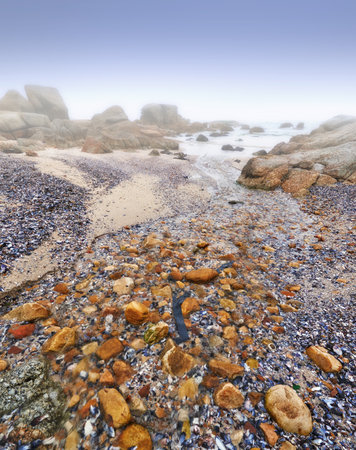 Rocky shores of the Western Cape. Rocky shoreline in the Western Cape, South Africa - close up.の写真素材