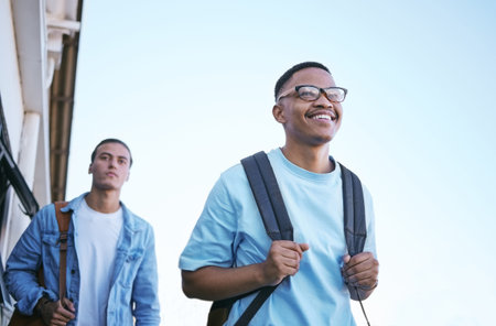 Student, university and education with friends on campus walking to class or travel at school....