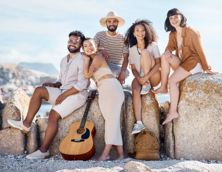 The beach is our favourite hangout spot. a group of friends enjoying their time together at the...