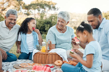 Family is the music that brings harmony. a family enjoying a picnic in a park.の写真素材