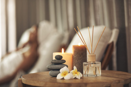 Well make your spa experience something wonderful. Still life closeup of a tranquil spa arrangement.