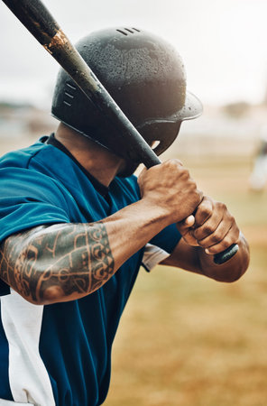 Baseball, bat and baseball player, sports game and fitness, strong and arm muscle, sport training...
