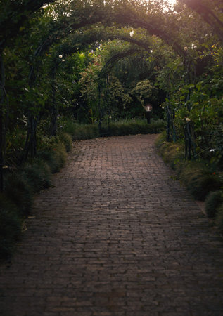 See where the path takes you. Still life shot of a archway in a garden.