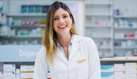 Your health is my concern. a female pharmacist working in a chemist.の写真素材