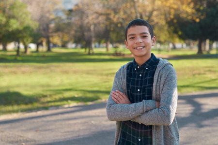 Entering the teen years with confidence. Portrait of a confident young boy enjoying a day at the...