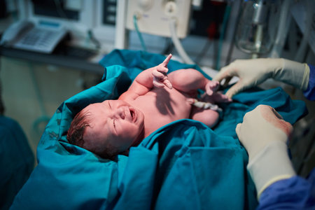 Welcome to the world sweet angel. a newly born baby girl surrounded by medical staff in the hospital.の写真素材