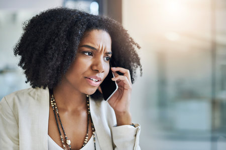 No, thats not what you stated on the email. a young businesswoman making a phone call in her office.の写真素材