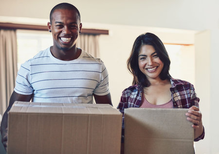 This is our new chapter together. Portrait of a young couple moving house.