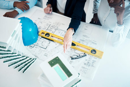 Floor plan architecture and engineering meeting planning a creative office building or apartment...