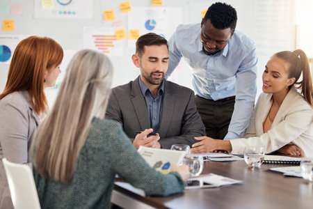 Team building, business people or diversity for business meeting, collaboration or working on marketing innovation schedule. Teamwork, startup or corporate team for networking or planning strategyの写真素材