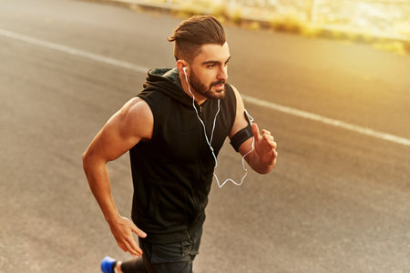 Compete with yourself. a young man exercising outdoors.の写真素材