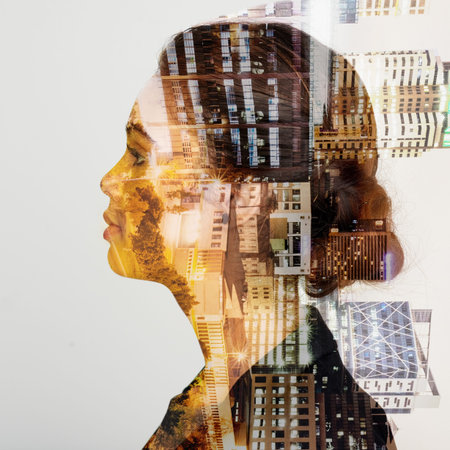 Visionaries never lack foresight. Multiple exposure shot of a young businesswoman superimposed over...