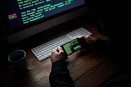 Smartphones are a willing accomplice to cyber crime. High angle shot of an unidentifiable hacker...