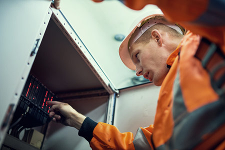 Regular maintenance is a key part of his job. a young engineer working with complicated machinery...