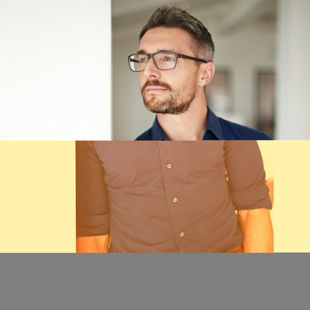 Thinking of the day ahead. a man leaning against a wall deep in thought.の写真素材