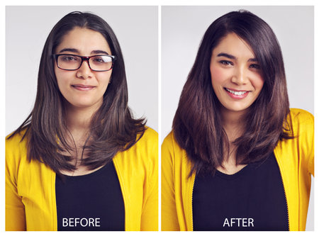 From beautiful to radiant. Studio before and after shot of a beautiful young woman.