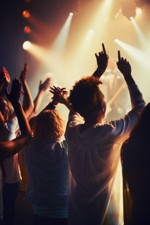 Enjoying the festival. Young people enjoying a music festival backstage.の写真素材
