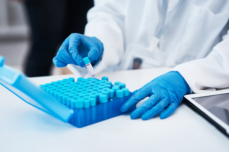 So many samples to work with. Closeup shot of an unrecognisable scientist working with samples in a...