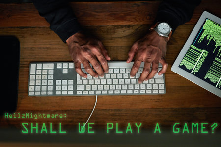 Setting up the sting. High angle shot of an unidentifiable hacker cracking a computer code in the...
