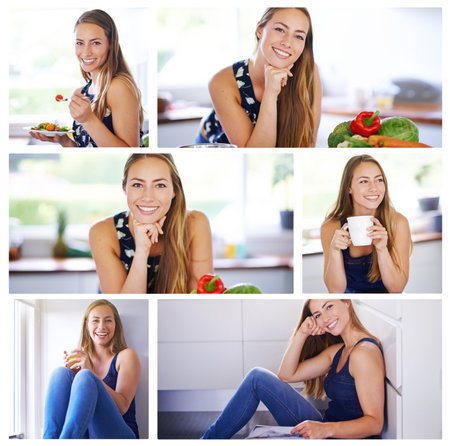 Her kitchen is her hearth. Composite image of an attractive young woman relaxing at home.