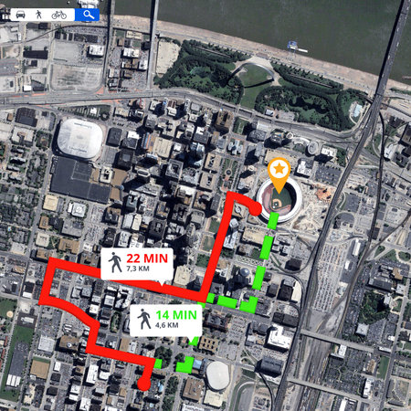 Mapping out the best route. Cropped image of a city satellite map with different routes shown on it...