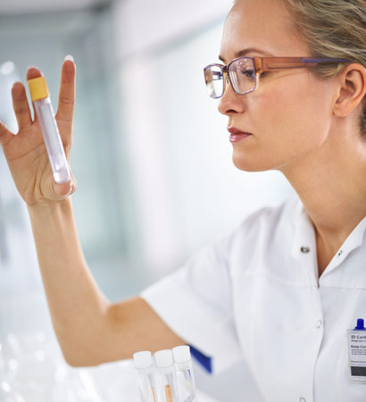 Discovering new medical frontiers. A young scientist conducting lab tests.