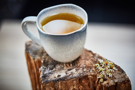 Everybodys favourite herbal tea. a cup of freshly made herbal tea.の写真素材