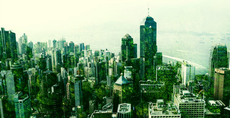 Architecture, landscape and environment with green city for sustainability, clean energy and ecology...