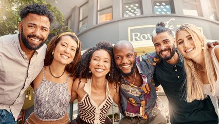 Life is worth living. a group of young friends taking selfies together at a restaurant.の写真素材