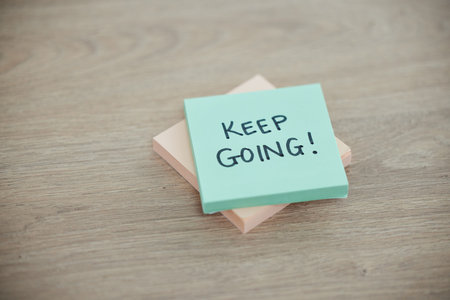 Motivation, mission or company planning for success, growth or strategy goals on wooden table or...