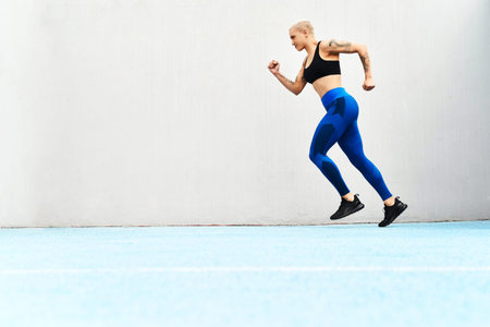 Witness the quickness. Full length shot of an attractive young female athlete running along the...