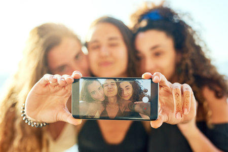 Capture these moments to look back at it. girlfriends on vacation.の写真素材