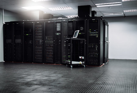 Home of the computer. the inside of a server room inside a data center.