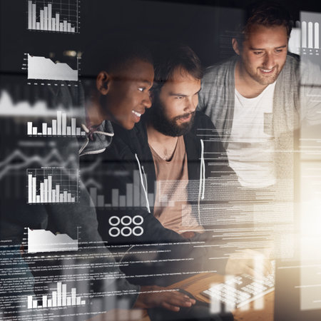 Programmers speak a different language. young computer programmers working on source code.の写真素材