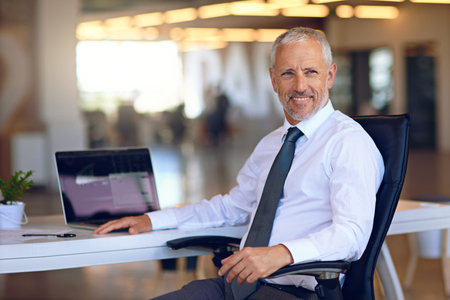 Hes got an expanse of experience. Portrait of a mature businessman sitting at his desk in an office.