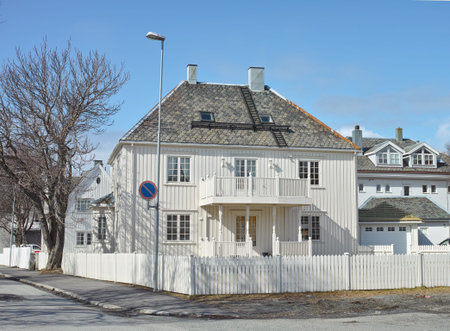 Quaint residential cottage in Bodo. A beautiful home in Bodo, Norway, built in an old-fashioned style.の写真素材