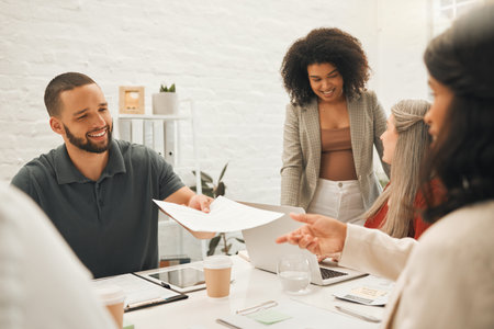Businessman giving a colleague a document. Architect giving his coworker a contract. Corporate...