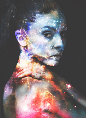 Wonderous beauty. Portrait of a beautful woman with the stars overlaid on her.