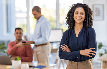 Black woman in business, leadership and success in portrait with career mindset, job goals and...