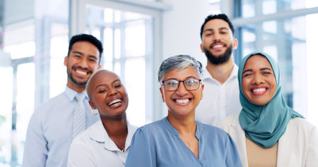 Portrait, business, woman and leader with group, smile and project success for advertising agency, collaboration and teamwork. Company, diversity and staff with ceo, corporate planning and happinessの写真素材