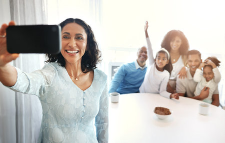 Love, grandmother and family with selfie, smile and bonding on break, fun and spending quality time...