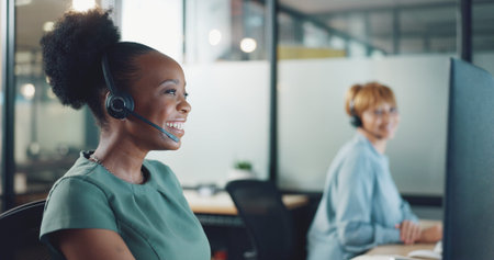 Face, business and woman in call center, telemarketing and customer support in office. Portrait,...